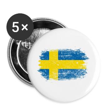 Schwedische Pinselflagge - Buttons groß 56 mm (5er Pack) - Weiß - Vorne