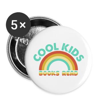 Coole Kinder lesen Buch Reader Funny Bookworm - Buttons groß 56 mm (5er Pack) - Weiß - Vorne
