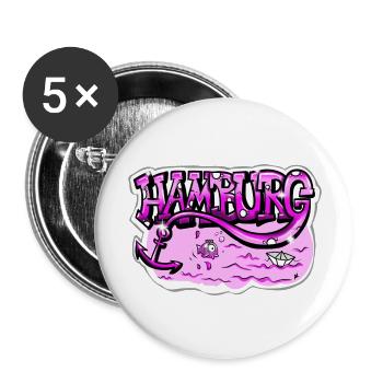Hamburg Schriftzug pink - Buttons groß 56 mm (5er Pack) - Weiß - Vorne