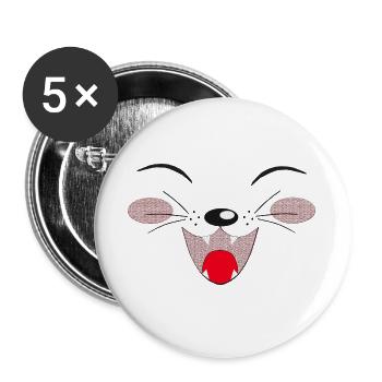 lachendes katzengesicht, lustige Tees - Buttons groß 56 mm (5er Pack) - Weiß - Vorne