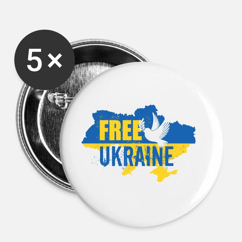 Free Ukraine - Buttons large 2.2''/56 mm (5-pack) - white