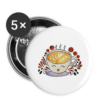 Happy Coffee Cup - Buttons groß 56 mm (5er Pack) - Weiß - Vorne
