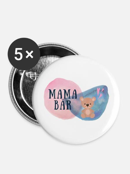 Mama Bär - Buttons groß 56 mm (5er Pack) - Weiß