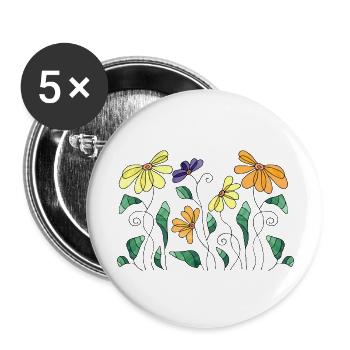 Fleur - Lot de 5 grands badges (56 mm) - blanc - Devant