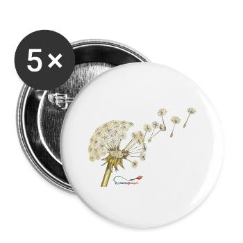Pusteblume – Löwenzahn zur Fruchtzeit - Buttons groß 56 mm (5er Pack) - Weiß - Vorne