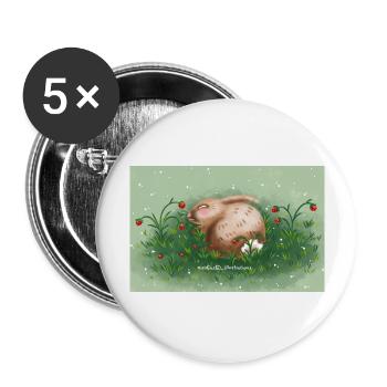 Hase und Erdbeeren - Buttons groß 56 mm (5er Pack) - Weiß - Vorne