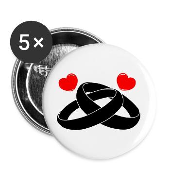 Eheringe mit Herzen - Buttons groß 56 mm (5er Pack) - Weiß - Vorne