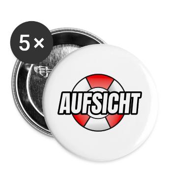 Aufsicht Schriftzug mit Rettungsring - Buttons groß 56 mm (5er Pack) - Weiß - Vorne