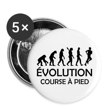 evolution course à pied / humour course à pied - Lot de 5 grands badges (56 mm) - blanc - Devant