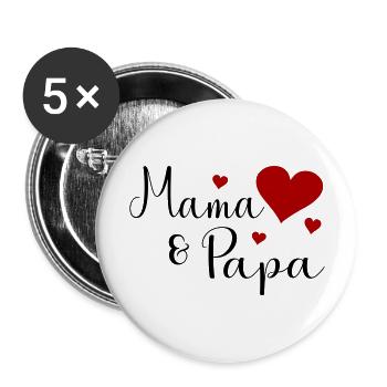 Mama und Papa - Buttons groß 56 mm (5er Pack) - Weiß - Vorne