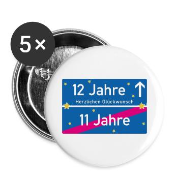 12 Jahre Ortsschild Herzlichen Glückwunsch Blau - Buttons groß 56 mm (5er Pack) - Weiß - Vorne