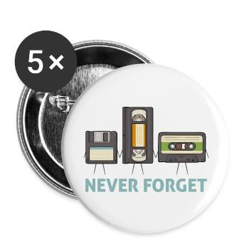 Never Forget Floppy Disk Video Tape Cassette - Buttons large 2.2''/56 mm (5-pack) - white - Front