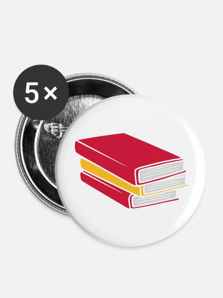 Design gestapelte Bücher Comic - Buttons groß 56 mm (5er Pack) - Weiß