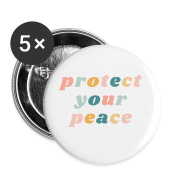 Schützen Sie Ihren Frieden - Happy Colorful Vibe Christian - Buttons groß 56 mm (5er Pack) - Weiß - Vorne