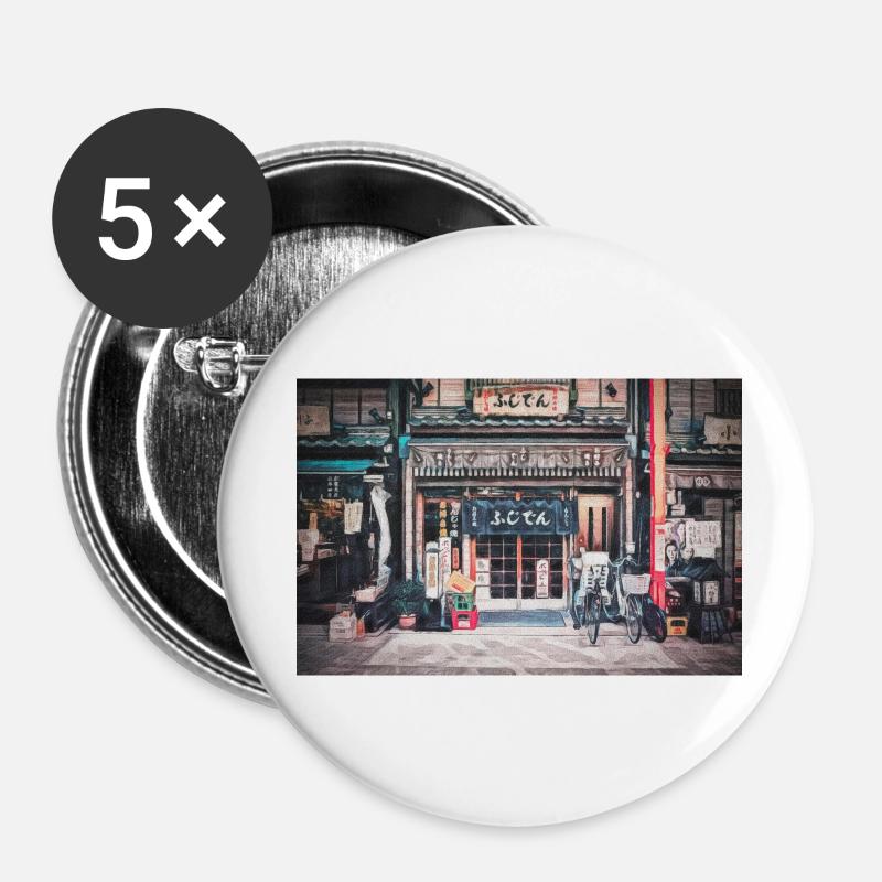 Vintage Bicycle by a Tiny Nostalgic Store Painting - Lot de 5 grands badges (56 mm) - blanc