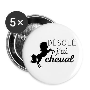 Cheval - Lot de 5 grands badges (56 mm) - blanc - Devant