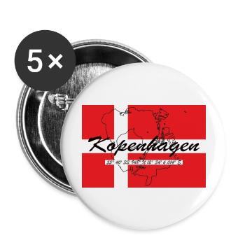 Kopenhagen - Hauptstadt mit GPS & FlUmriss V1 - Buttons groß 56 mm (5er Pack) - Weiß - Vorne