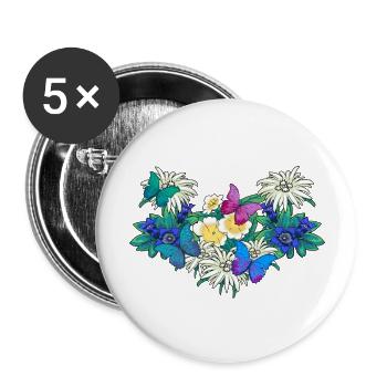 Early Spring Season Flowers Butterflies - Buttons large 2.2''/56 mm (5-pack) - white - Front