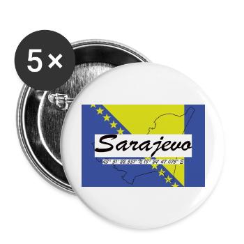 Sarajevo - Hauptstadt mit GPS & Flagge - Buttons groß 56 mm (5er Pack) - Weiß - Vorne