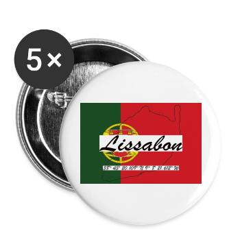 Lissabon - Hauptstadt mit GPS & Flagge - Buttons groß 56 mm (5er Pack) - Weiß - Vorne