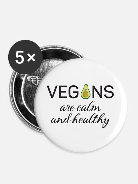 Veganer sind ruhig und gesund - Buttons groß 56 mm (5er Pack) - Weiß