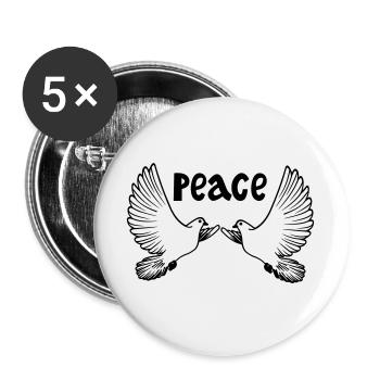 Zwei weiße Friedenstauben farbig Englisch PEACE - Buttons groß 56 mm (5er Pack) - Weiß - Vorne