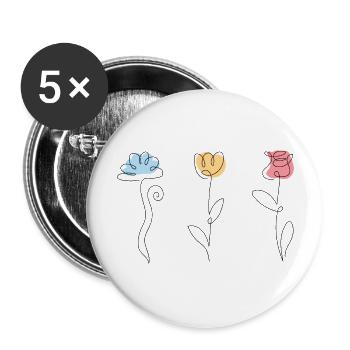 Drei Blumen in verschiedenen Farben - Buttons groß 56 mm (5er Pack) - Weiß - Vorne