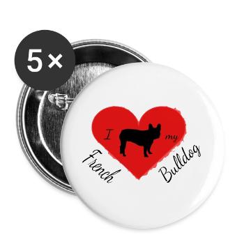 Frenchie, Bully, Bouledogue français, Cadeau - Lot de 5 grands badges (56 mm) - blanc - Devant
