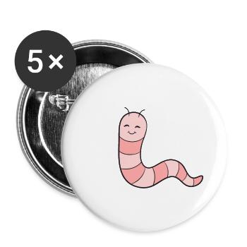 Wurm Regenwurm - Buttons groß 56 mm (5er Pack) - Weiß - Vorne