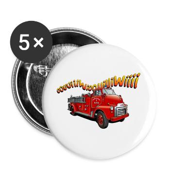 Lustiges Feuerwehrauto - Buttons groß 56 mm (5er Pack) - Weiß - Vorne