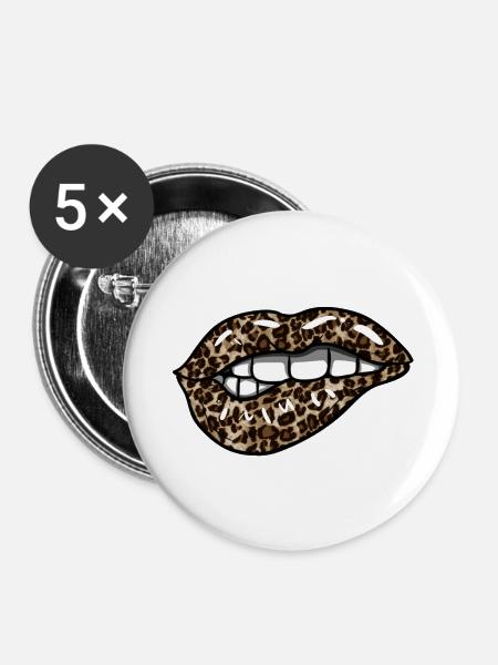 Leopardenlippen - Buttons groß 56 mm (5er Pack) - Weiß