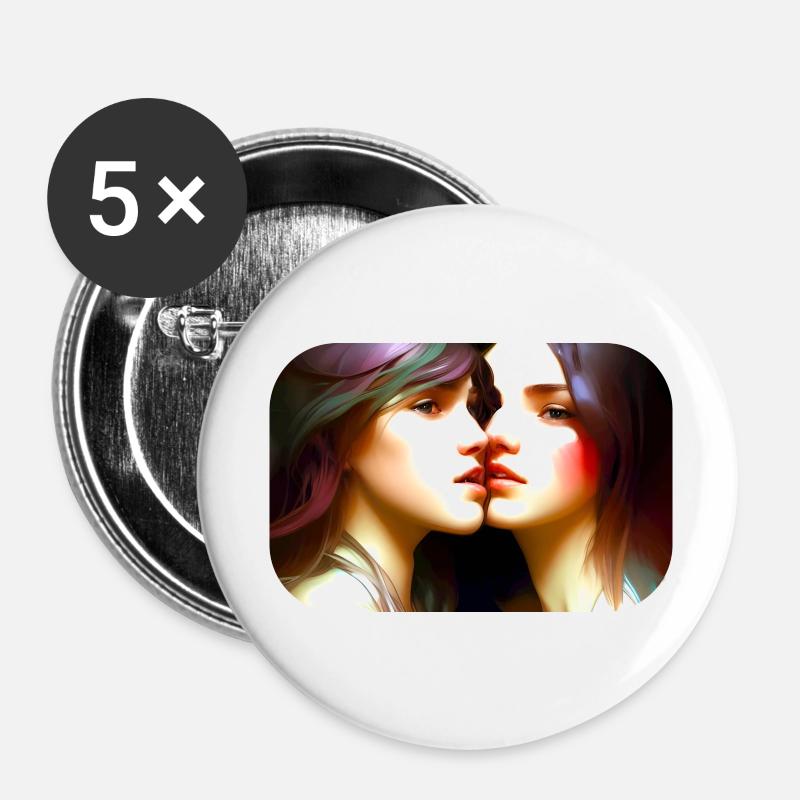 Two girls together - Buttons large 2.2''/56 mm (5-pack) - white