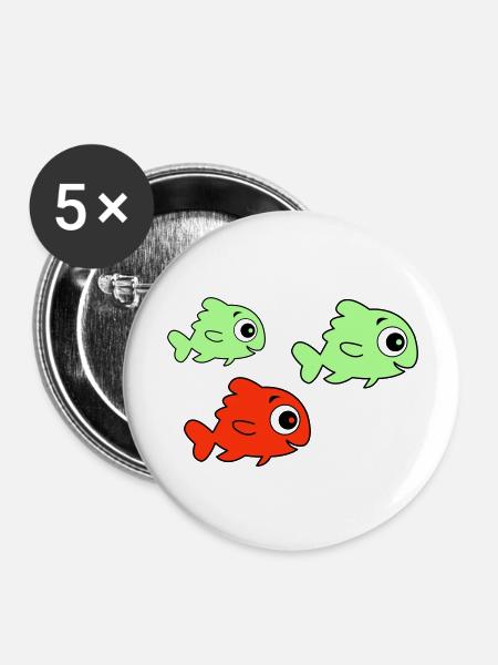 Fische - Buttons groß 56 mm (5er Pack) - Weiß