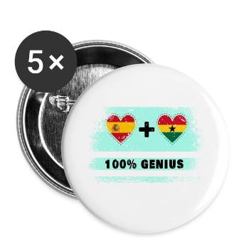 Flagge von Spanien und Ghana 100% genial - Buttons groß 56 mm (5er Pack) - Weiß - Vorne