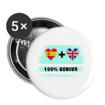 Spanien und Großbritannien Flagge 100% genial - Buttons groß 56 mm (5er Pack) - Weiß - Vorne