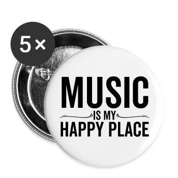 Musik ist mein glücklicher Ort - Buttons groß 56 mm (5er Pack) - Weiß - Vorne