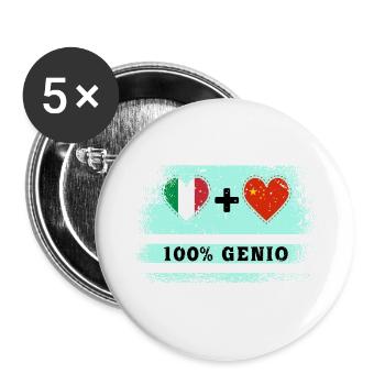 Italy and China 100% genius flag - Buttons large 2.2''/56 mm (5-pack) - white - Front