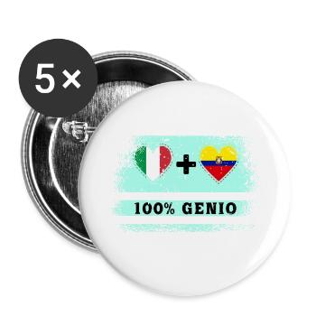 Italien und Ecuador 100% Genius Flagge - Buttons groß 56 mm (5er Pack) - Weiß - Vorne