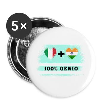 Italien und Indien 100% Genius Flagge - Buttons groß 56 mm (5er Pack) - Weiß - Vorne