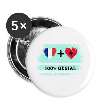 Flag France and Albania 100% awesome - Buttons large 2.2''/56 mm (5-pack) - white - Front