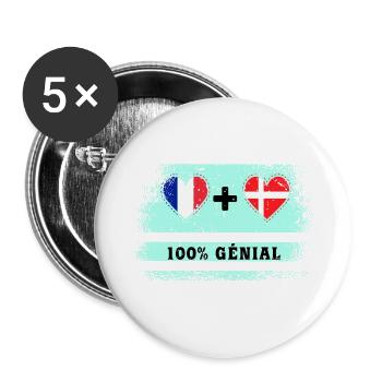 Flag France and Denmark 100% awesome - Buttons large 2.2''/56 mm (5-pack) - white - Front