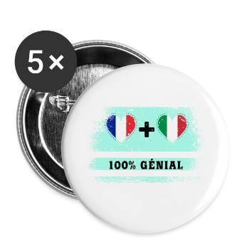 Drapeau France et Italie 100% génial - Lot de 5 grands badges (56 mm) - blanc - Devant
