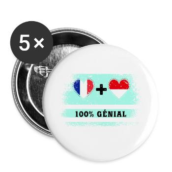 Drapeau France et Indonésie 100% génial - Lot de 5 grands badges (56 mm) - blanc - Devant