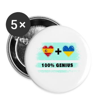 Spain and Ukraine flag 100% genius - Buttons large 2.2''/56 mm (5-pack) - white - Front