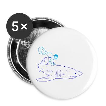Shark with diver in blue - Buttons large 2.2''/56 mm (5-pack) - white - Front