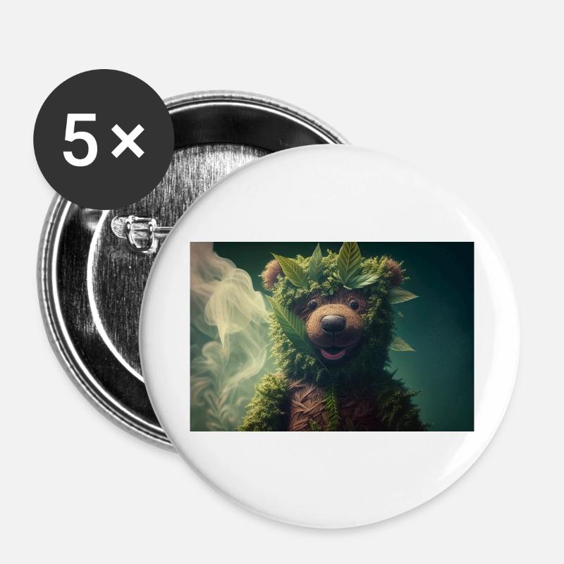 Bear Cannabis Smoke Weed - Buttons large 2.2''/56 mm (5-pack) - white