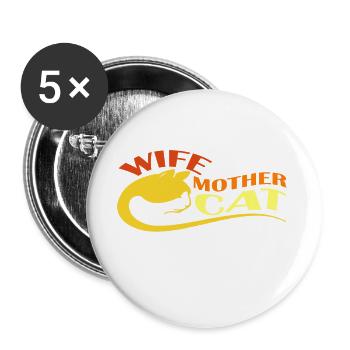 Wife Mother Cat Lover - Buttons groß 56 mm (5er Pack) - Weiß - Vorne