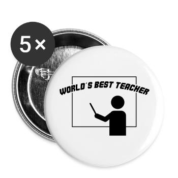 worlds best teacher - Buttons groß 56 mm (5er Pack) - Weiß - Vorne