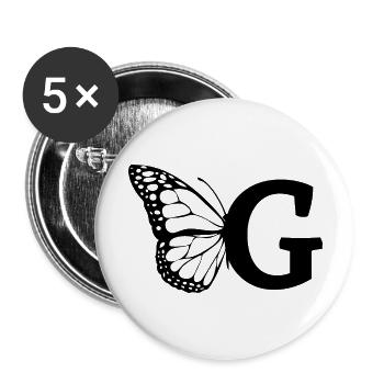 Buchstabe G Schmetterling - Buttons groß 56 mm (5er Pack) - Weiß - Vorne