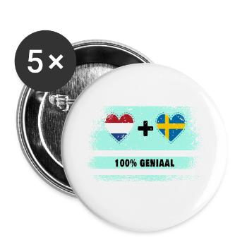 Drapeau 100% Genius de la Suède et des Pays-Bas - Lot de 5 grands badges (56 mm) - blanc - Devant